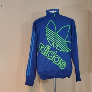 Adidas Uni-Sex Green Graphic Logo Zip-Up Jacket